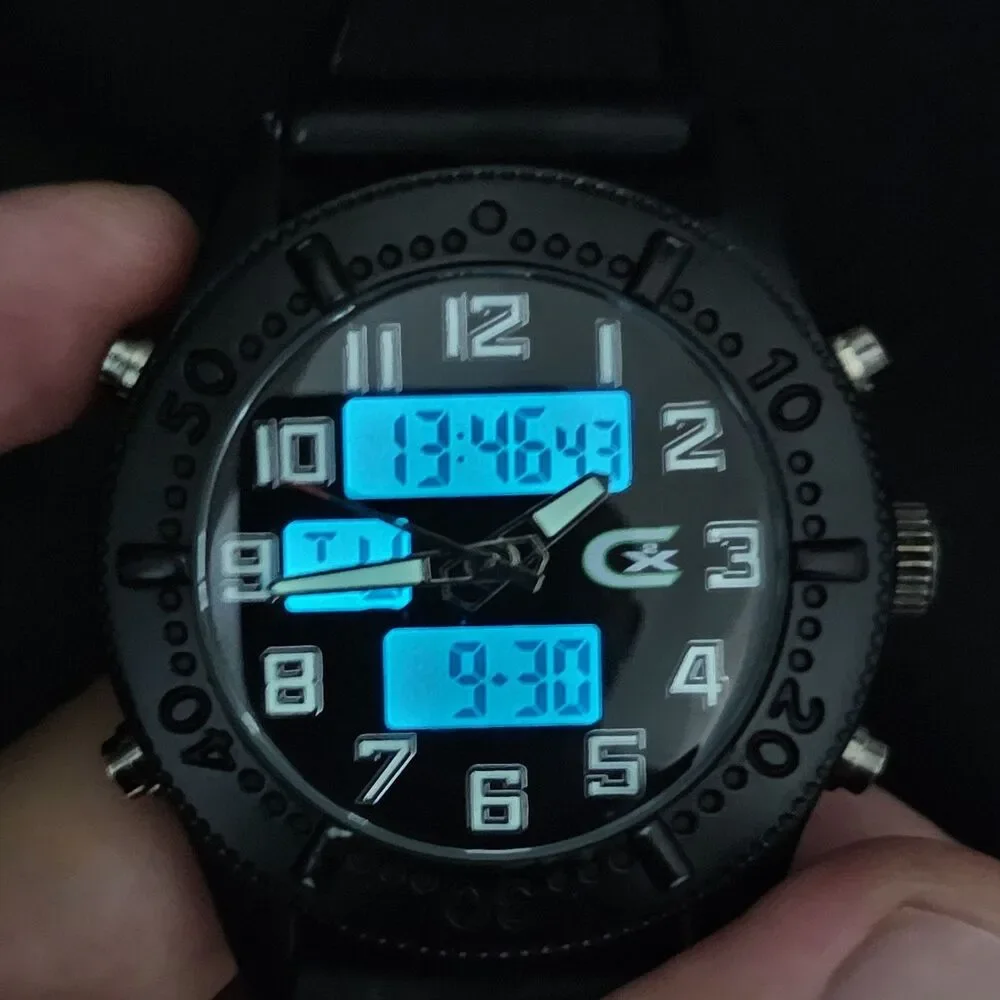Men CX2 Croton Sport Black Tone Silicone Analog Digital Watch 46MM New Batteries